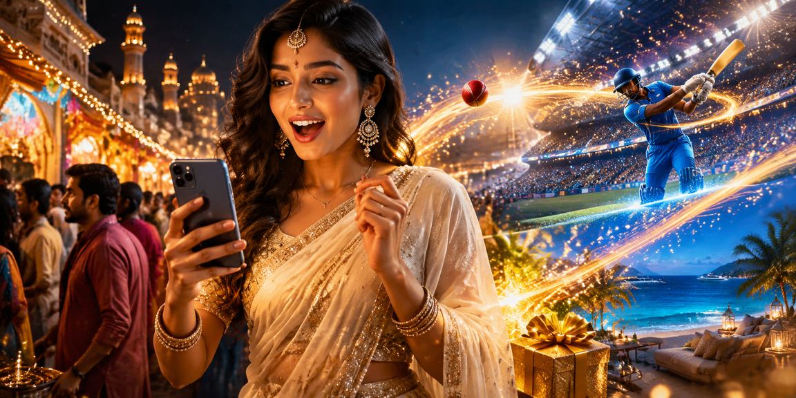 Woman placing cricket bets on mobile device in India